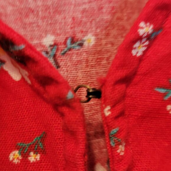 Wrangler X Billabong Dress Short Red Large Ruffle Deep V Neck Long Sleeve - Picture 6 of 10